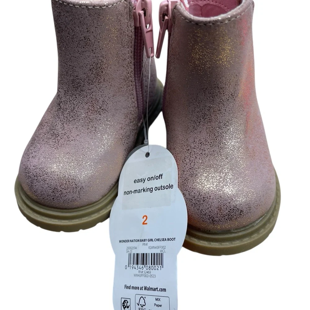 Wonder Nation Infant‎ Baby Girls Chelsea Boots Size 2 Pink and gold